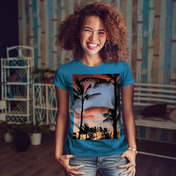 Sky Palm Sun Kunglig T-shirt för kvinnor L