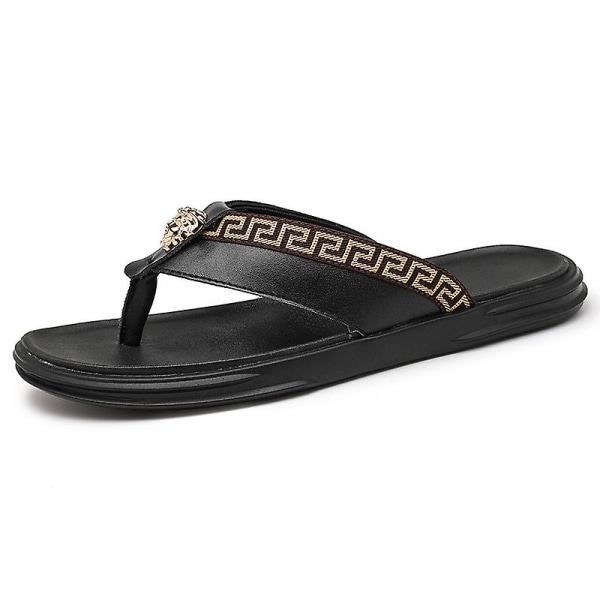 Herrflip-flops Läder Casual Sandaler Tofflor Mode Trend Strandskor 20223 Black 41