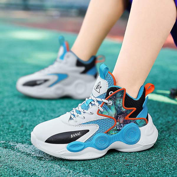 Basketskor för barn Mode Pojkar Flickor Sneakers Sportskor som andas 2Lb2205 Blue 38