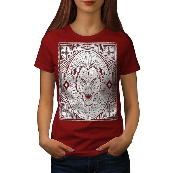 Angry Lion Face Dam Röd-skjorta L
