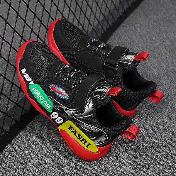 Sneakers för barn Andas löparskor Mode Sportskor L888 BlackRed 38