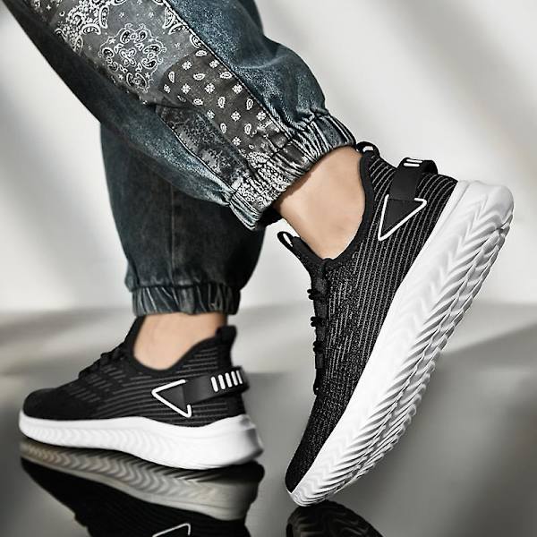 Sneakers för män Andas stretchtyg Mjukt Bekväma löparsportskor 2G6921 Black 41