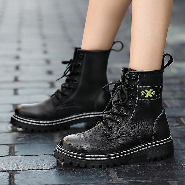 Herr Martin Boot Kvinnor Korta Kängor Med Snörning Chunky Låg Klack Mid-Calf Boots 2K1891 40
