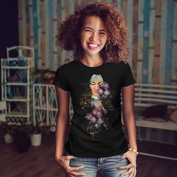 Färgglada blomma mode kvinnor Blackt-shirt M