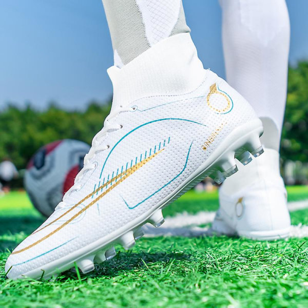 Fotbollsskor för män Halkfria fotbollsskor Klossar Gräs Fotbollssneakers Yj619 White 40