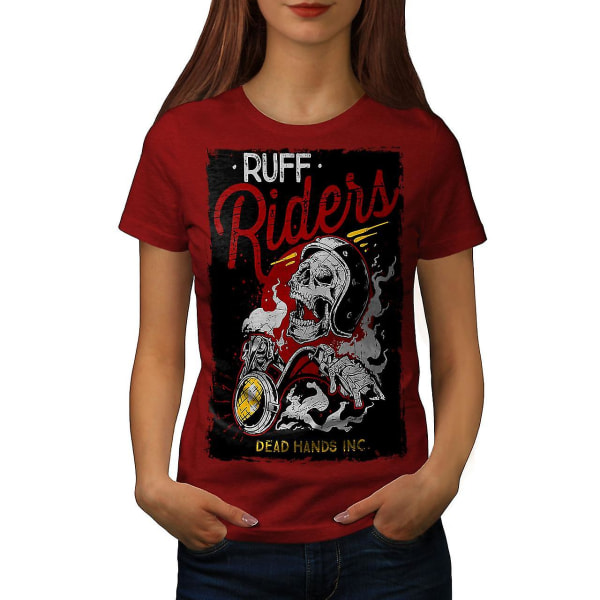 Ruff Riders Skull Biker Dam Röd-skjorta L