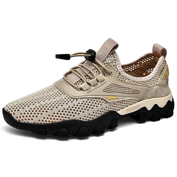 Promenadskor för män Andas Flying Woven Mesh joggingskor Halkfria sneakers 3C2209 Khaki 39