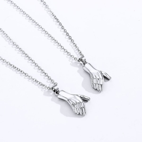 1 par magnetiska handslag hängande par halsband för älskare bästa vänner Silver and silver