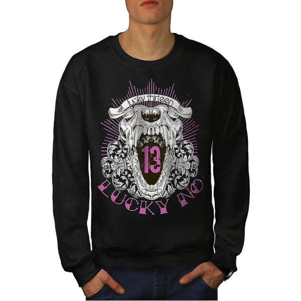 Lucky Thirteen Cool Skull Men Blacksweatshirt | Wellcoda XXL