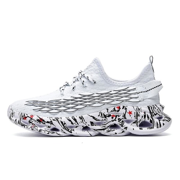 Sneakers med flugvävd mesh för män som andas sportskor 3C2238 White 42