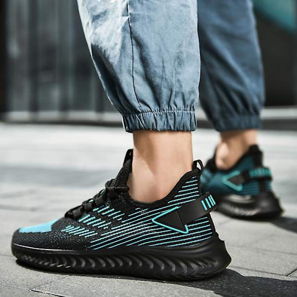 Sneakers för män Andas stretchtyg Mjukt Bekväma löparsportskor 2G6921 BlackGreen 44