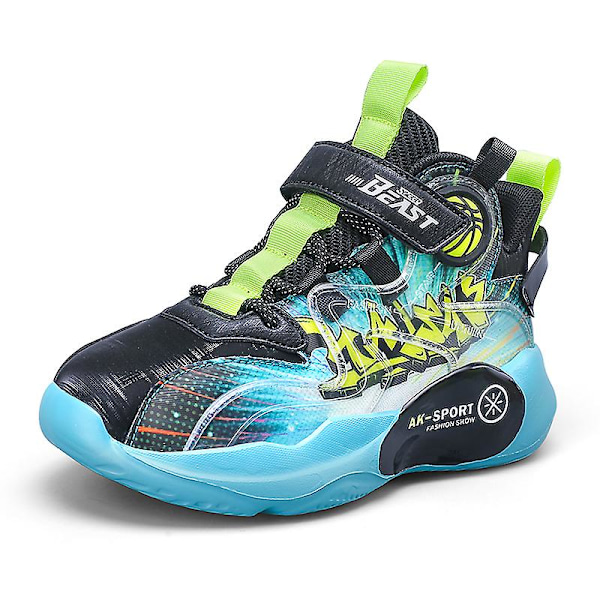 Barn Sneakers Andas löparskor Pojkar Flickor Mode Sportskor K1199 BlackGreen 34
