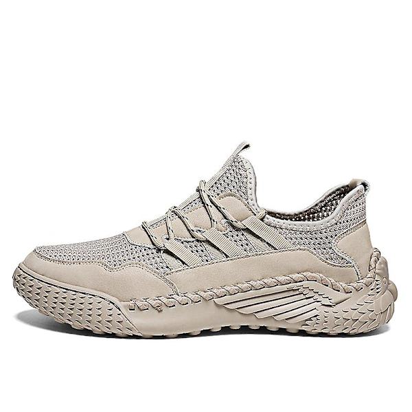 Promenadskor för män Andas Flying Woven Mesh joggingskor Halkfria sneakers 3C9902 Beige 40