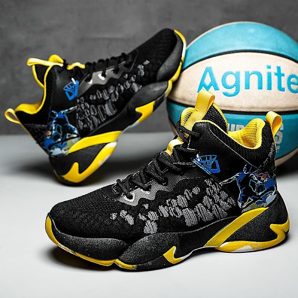 Basketskor för män Mode Halkfria sneakers Andas sportskor W23 BlackYellow 41