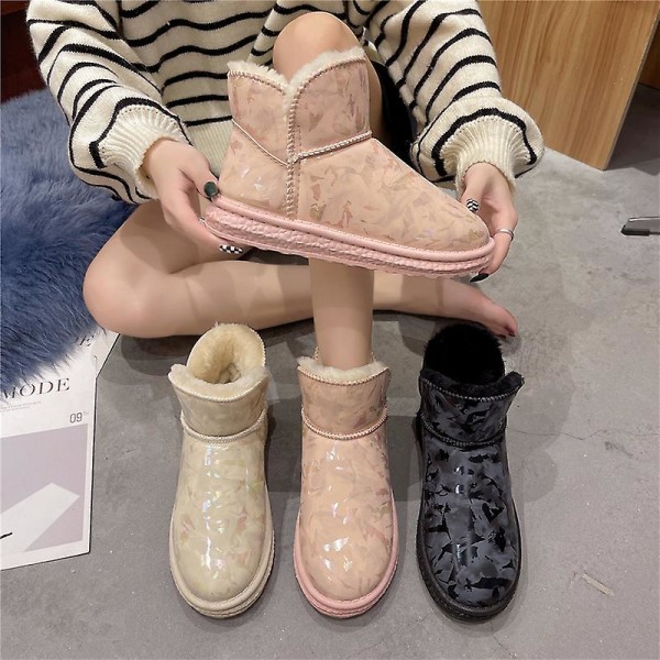 Dam Vinterstövlar Snow Boot Plysch Varma Skor Vattentät Boot X-01 Black 40