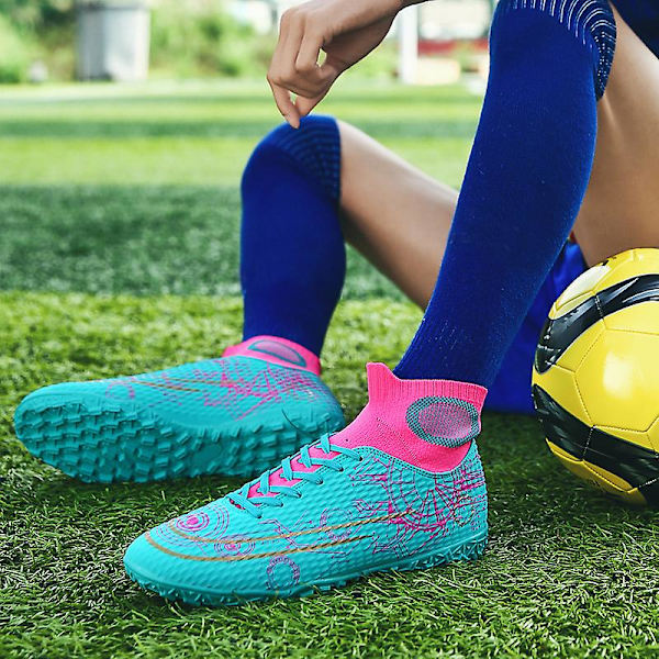 Fotbollsskor dam Spikes Fotbollsskor för ungdomar Stövlar Atletisk Sneaker 3C566-1 Cyan 34
