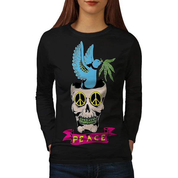 Peace Skull 42 Rasta Svart Långärmad T-shirt för kvinnor L