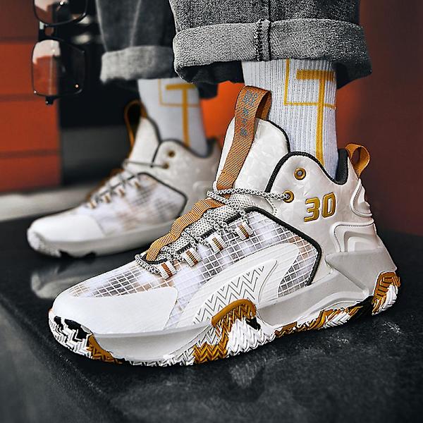 Basketskor för män Mode Halkfria Sneakers Andas Sportskor Yj853 WhiteGold 44