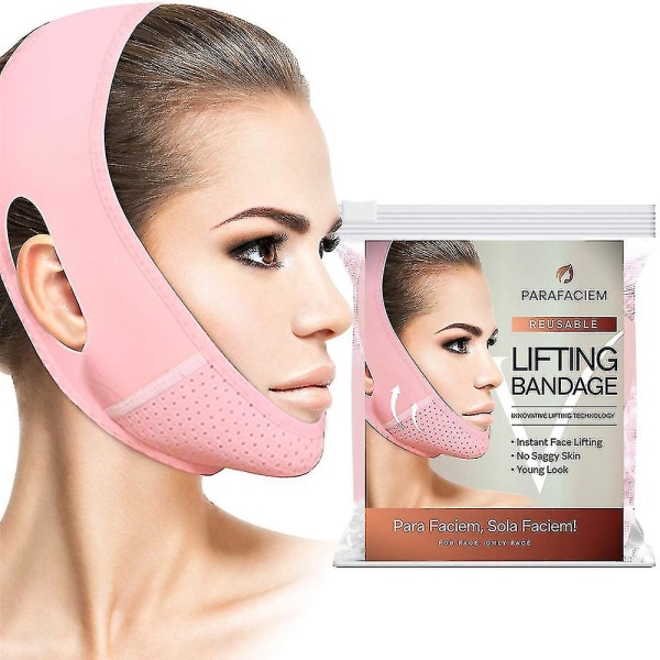 Återanvändbar V-linjemask Ansiktsbantningsrem Double Chin Reducer Chin Up Pink