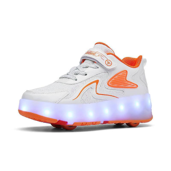 Barnsneakers Dubbelhjulsskor Led Light Shoes 118 WhiteOrange 34