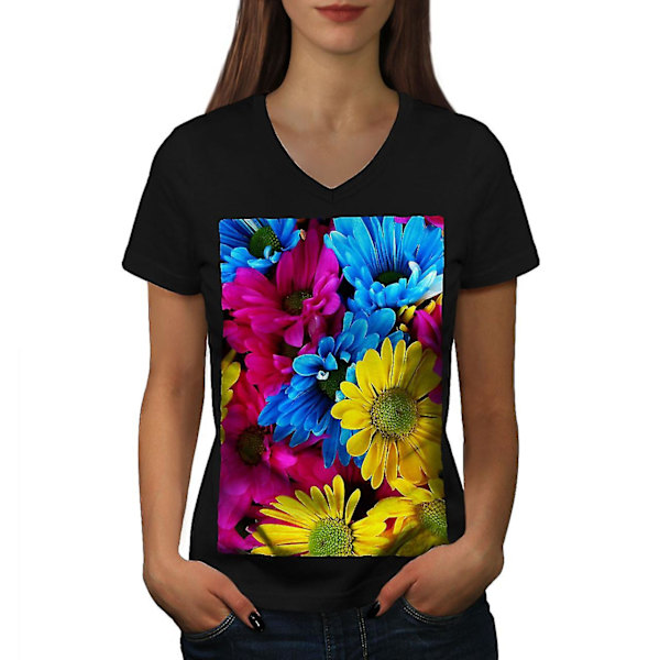 Färgglada blomma kvinnor T-shirt L