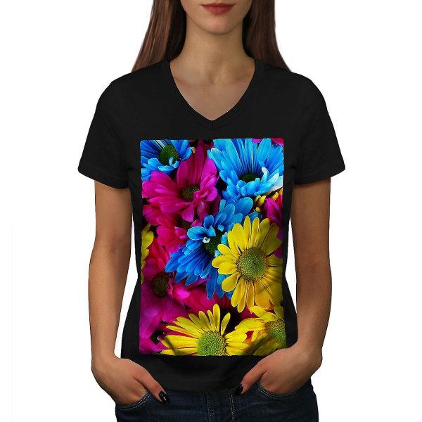 Färgglada blomma kvinnor T-shirt M