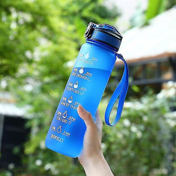 Utomhus vattenflaska Time Marker 1l Motiverande flaska presenter Blue