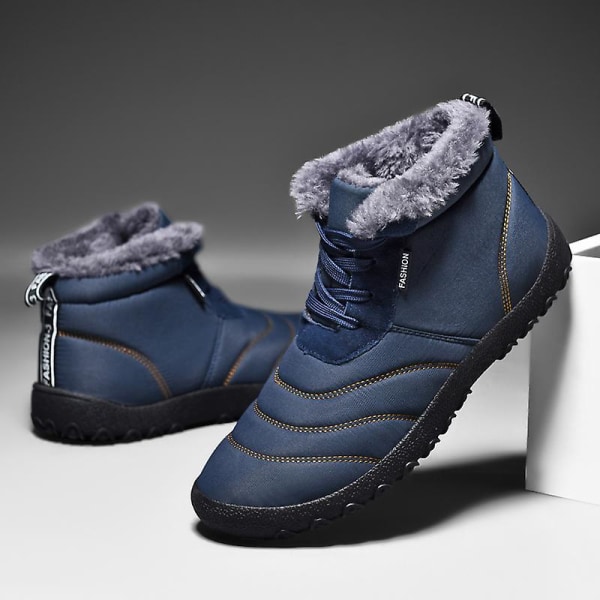 Vintersnöskor för män Vattentåliga skor Anti-halk Casual Lätt bomullsstövel 1877 Blue 43
