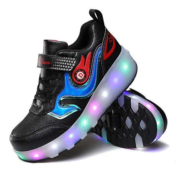 Barnsneakers Dubbelhjulsskor Pojkar Flickor Led Light Skor Fr916 Black1 34