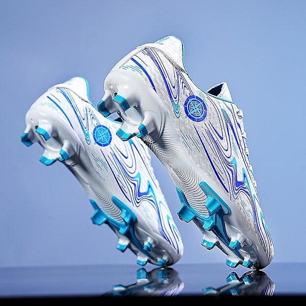 Pojkar Flickor Fotbollsskor Halkfria fotbollsskor Klossar Gräs Fotbollssneakers för barn 2Kr158 WhiteBlue 38
