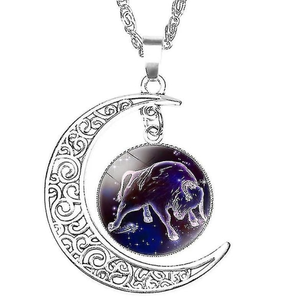 12 Constellation Moon Halsband Zodiac Moons Charm Metall Hängande Hänge För Kvinnor Män Kostym Astrologi Galaxy