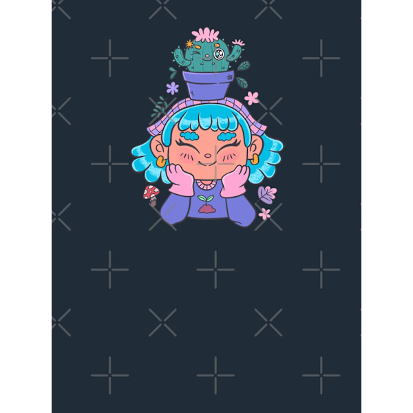 Söt och leende trädgårdsmästarflicka med kaktus och små växter kawaii Premium T-shirt Navy S_Back
