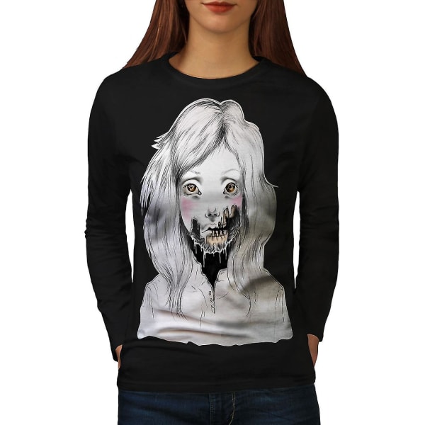 Girl Face Skelett Kvinnor Blacklong Sleeve T-shirt M