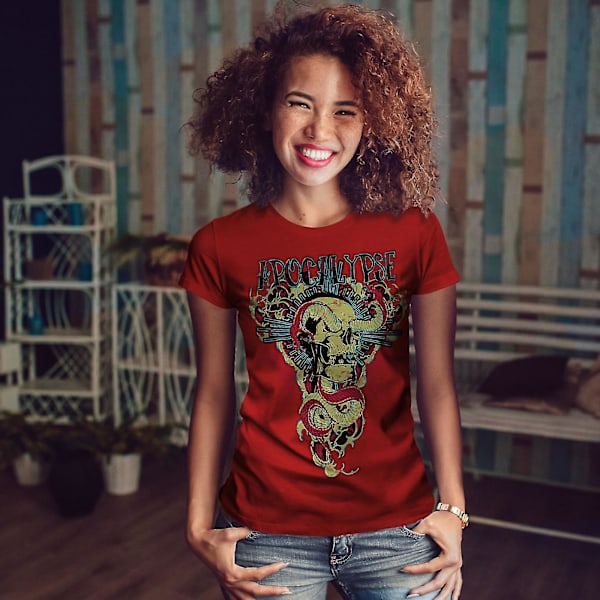 Apocalypse Beast Skull Kvinnor Röd-skjorta 3XL