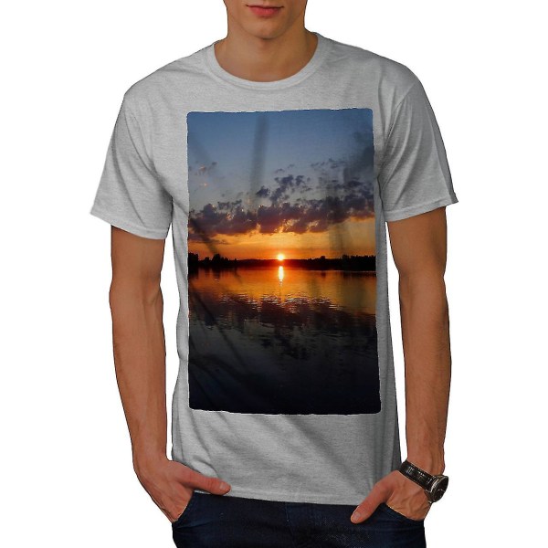 Sunset Lake Photo Nature Men Greyt-shirt L