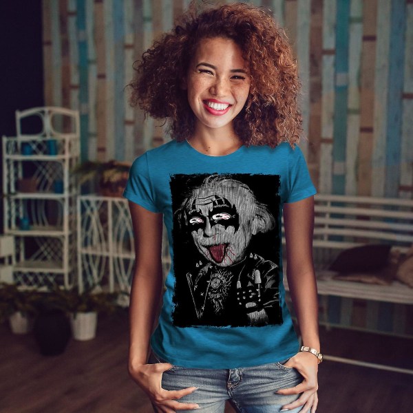 Albert Einstein Kiss Royal Bluet-shirt för kvinnor S