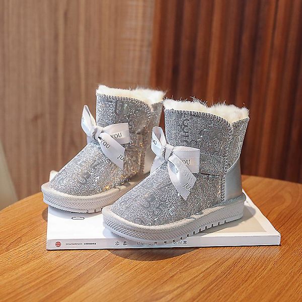 Flickor Vinter snökängor Skor Anti-halk Casual Lätt bomullsskor Xx2233 Silver 30