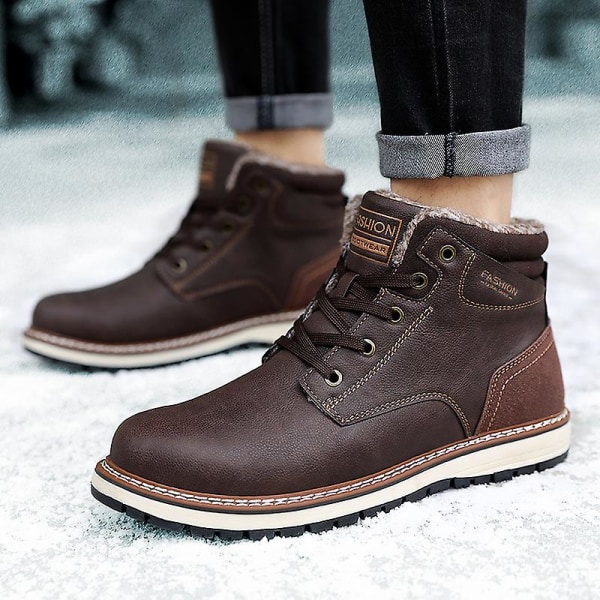 Snöskor för män Läder Plus Velvet Varma Utomhus bomullsskor F9704 Brown 40