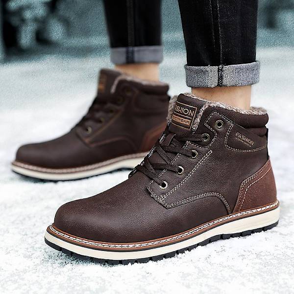 Snöskor för män Läder Plus Velvet Varma Utomhus bomullsskor F9704 Brown 44