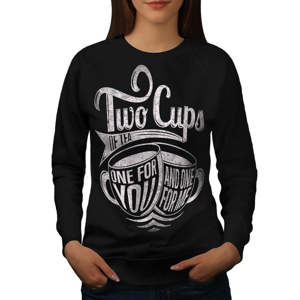 Två koppar te Slogan Kvinnor Blacksweatshirt | Wellcoda XXL