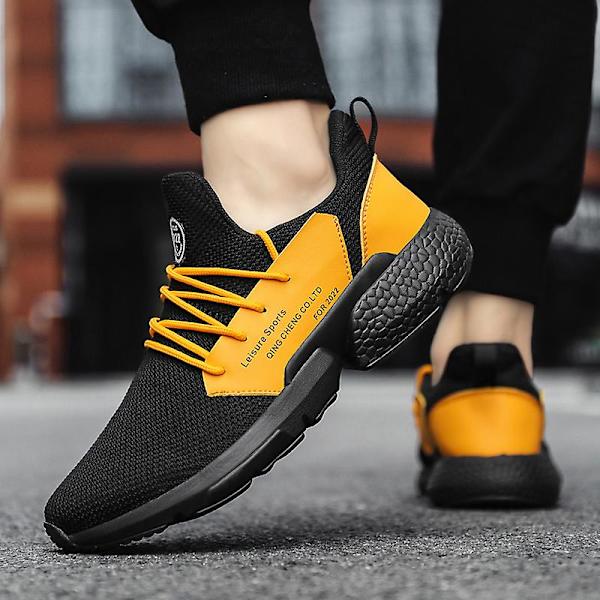 Herrsneakers Lättviktssportlöparskor Andas promenadskor BlackYellow 39