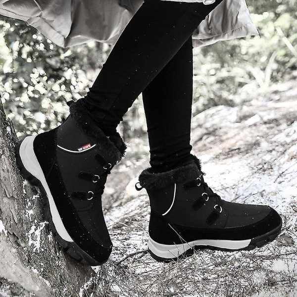 Dam Vinterstövlar Snow Boot Plysch Varma Skor Vattentät Boot 1622 Black 41