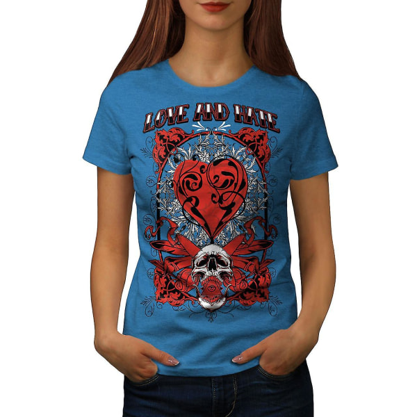 Love And Hate Skull Kvinnor Royal Bluet-shirt S