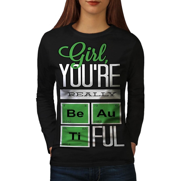 Vacker kemi svart långärmad T-shirt för kvinnor | Wellcoda XXL