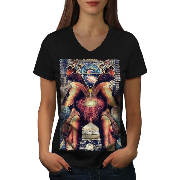 Gladiator Girl Fashion Dam T-shirt med svart v-hals S