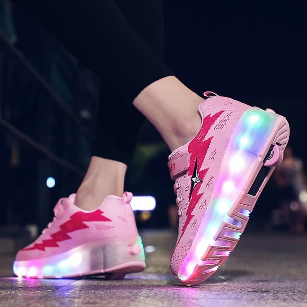 Barnsneakers Dubbelhjulsskor Led Light Skor 802D Pink 32