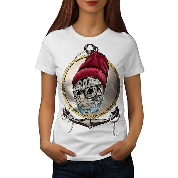 Face Swag Cool Head Cat Whitet-shirt för kvinnor M