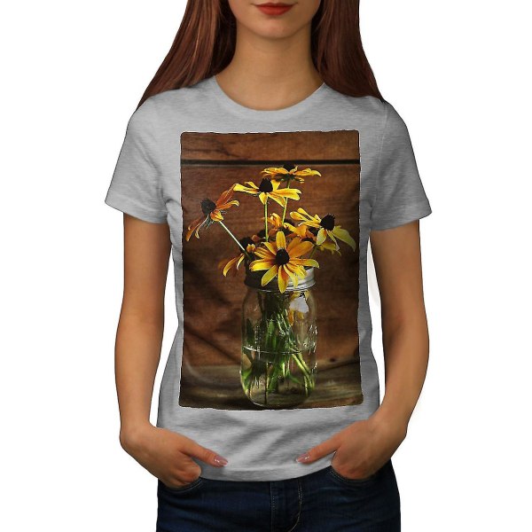 Gul Flower Art Dam Grå-skjorta XXL