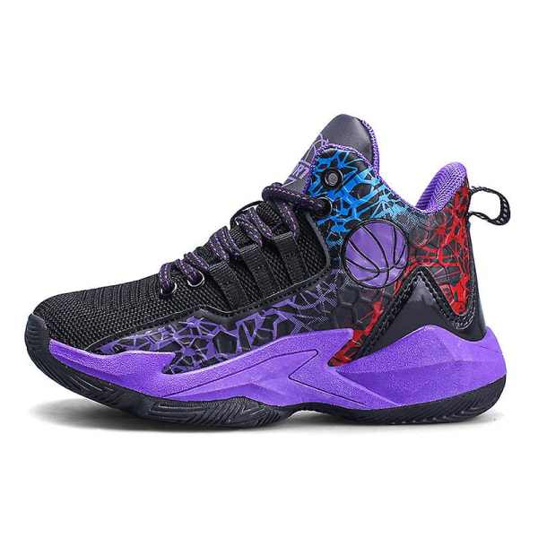 Barn basketskor Mode halkfria sneakers Andas sportskor 739 BlackPurple 34