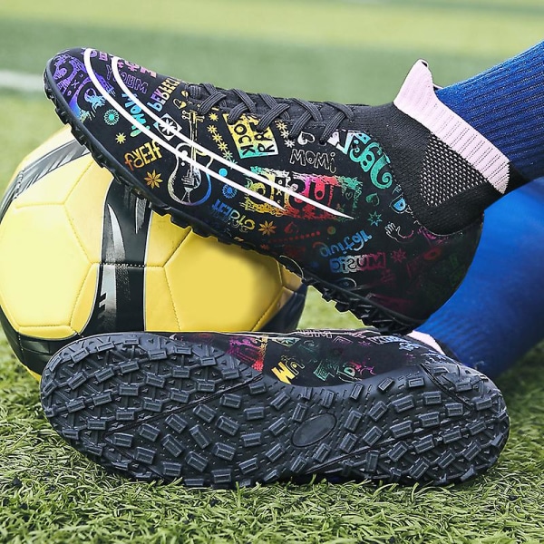 Fotbollsskor för män Fotbollsskor med hög ankel för vuxna Grästräning Sport Skor Sneakers 2J339 Black 36